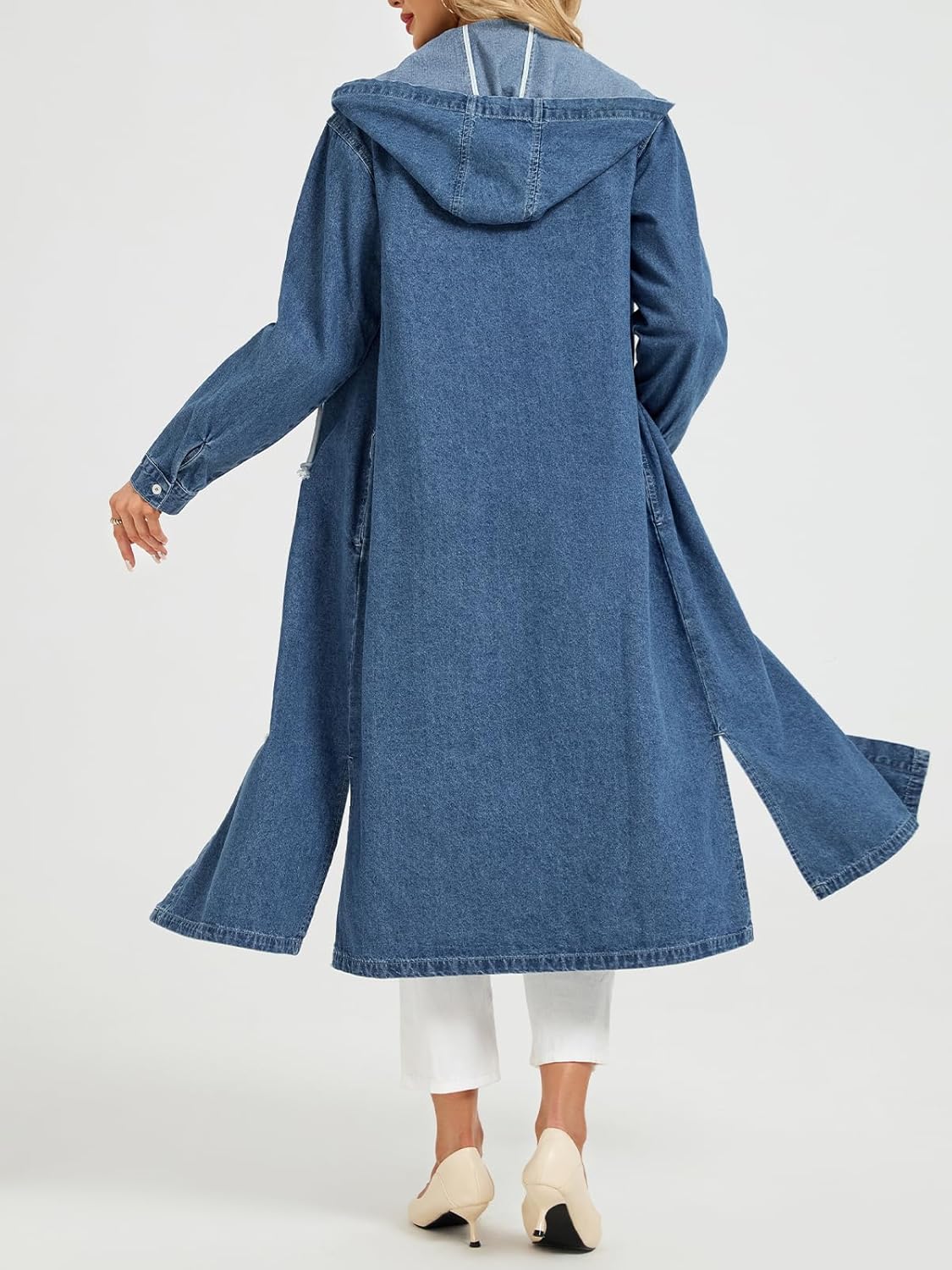 Women's Long Denim Jackets Maxi Trench Coat Jean Jacket