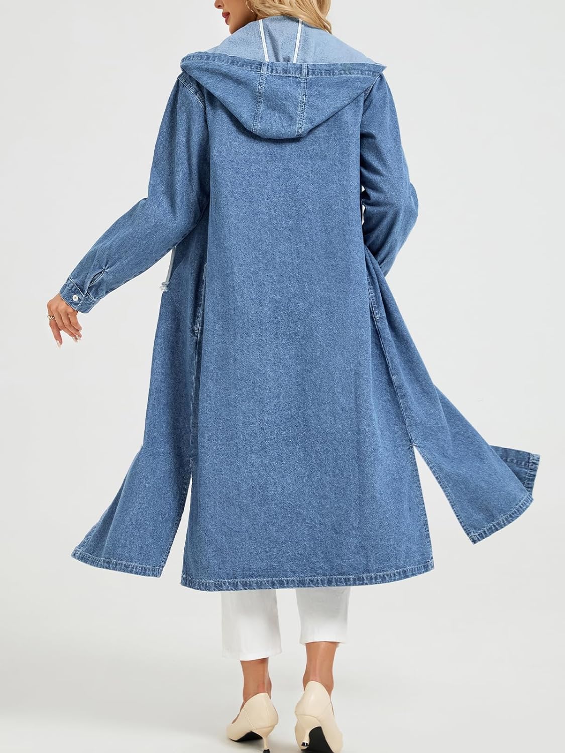 Women's Long Denim Jackets Maxi Trench Coat Jean Jacket